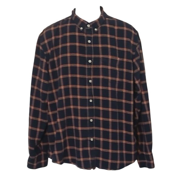 Old Navy Other - Old Navy Slim Fit Navy Blue Orange Plaid Flannel Button Up Shirt XXL 2X Pocket
